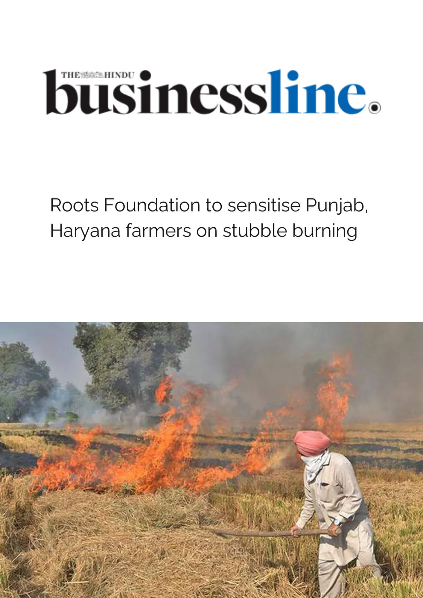 Roots Foundation sensitises Punjab, Haryana farmers on stubble burning